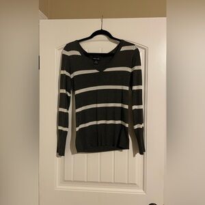 Wet Seal Charcoal and White Striped V-Neck Sweater
